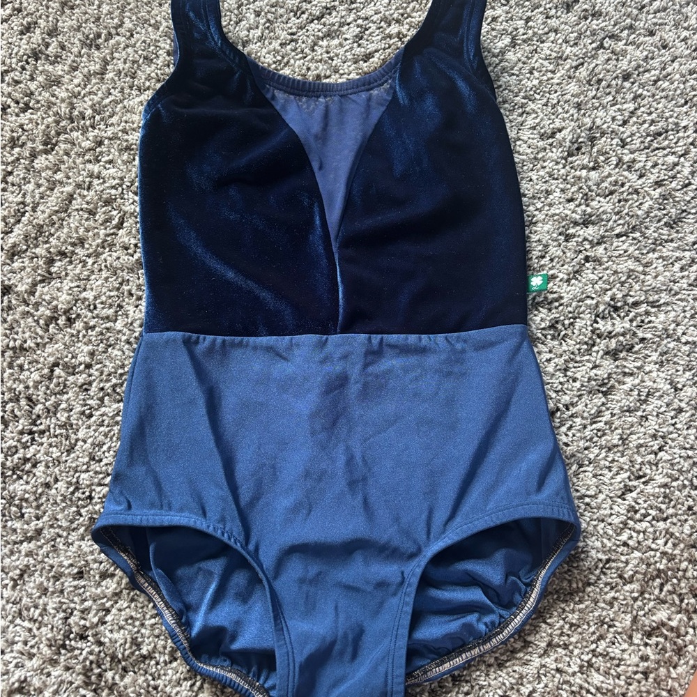 Blue Velvet and Satin Leotard (LuckyLeo Dancewear) SMALL